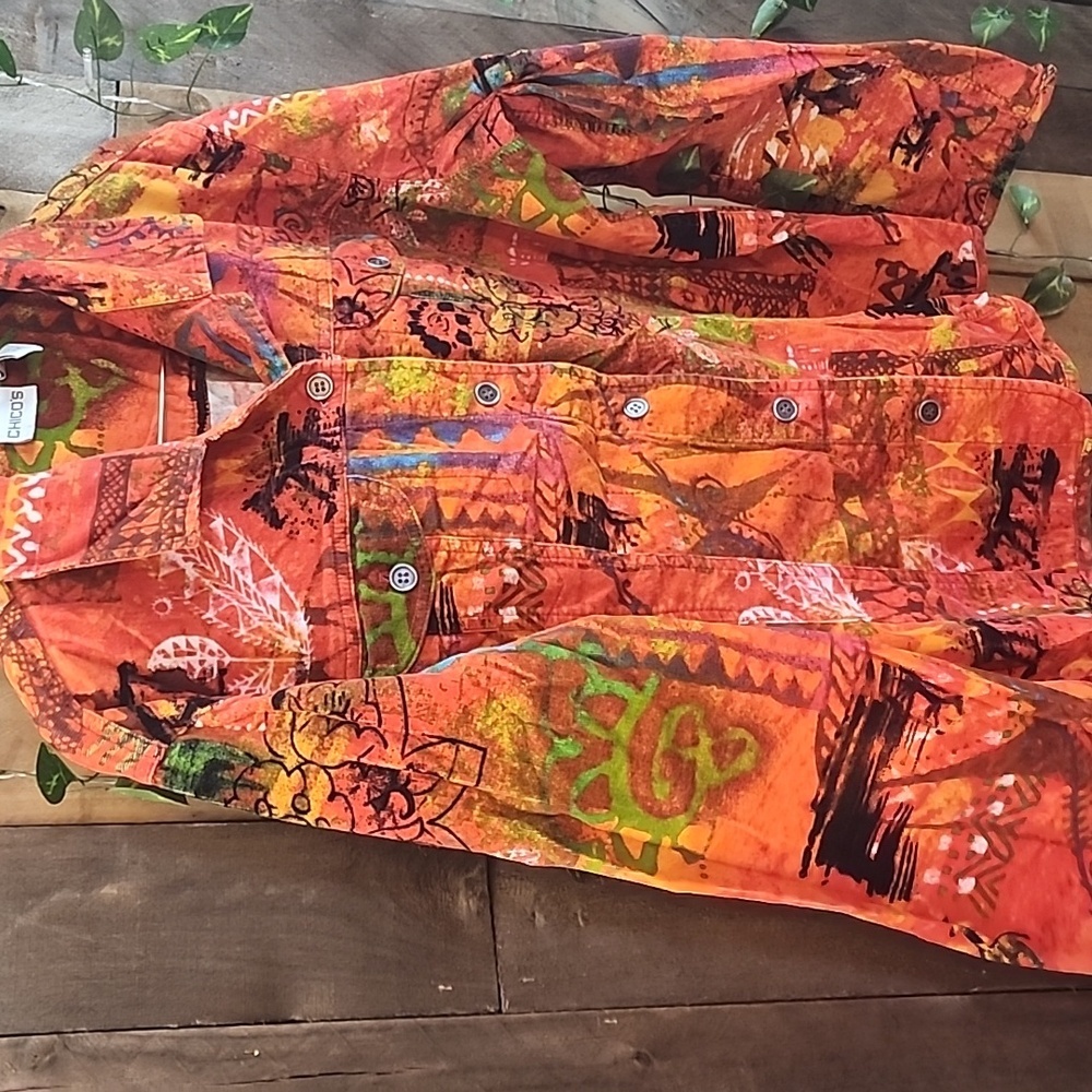 Chico’s Orange Multicolor Corduroy Button Down Long Sleeve Shirt Jacket XL - Picture 3 of 5